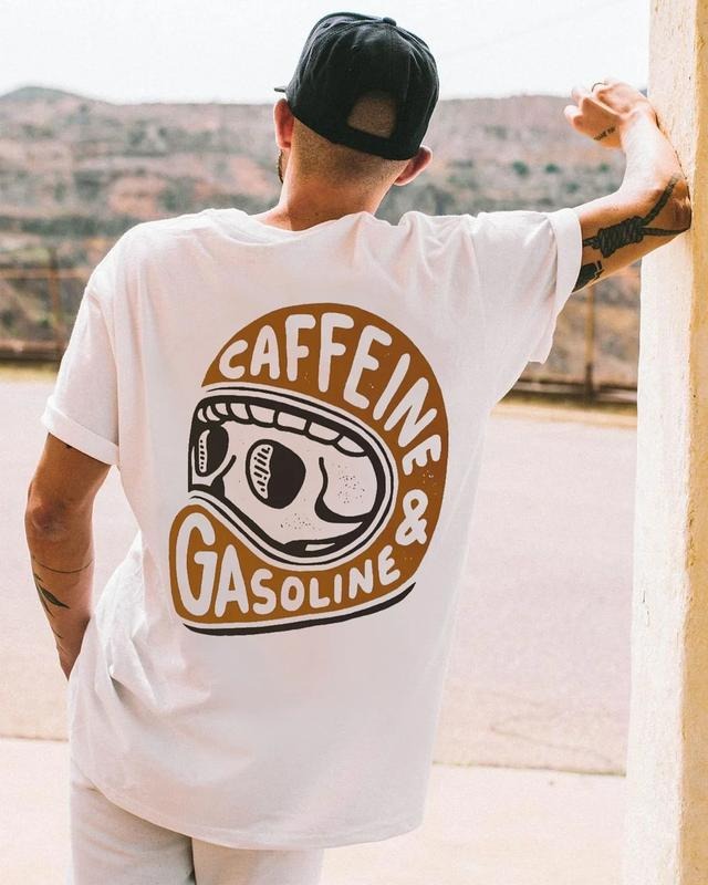 Modern Orange Caffeine & Gasoline White Print T-shirt - Naughty Clothes Men Hoodie, Sweatshirt | HypeCrazeTee.com