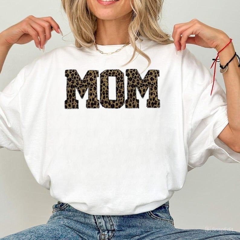 Mom Embroidered Leopard Applique Children Name Mama Baby Name Collar Mom Mom Shirt T-Shirts, Hoodie, Sweatshirt