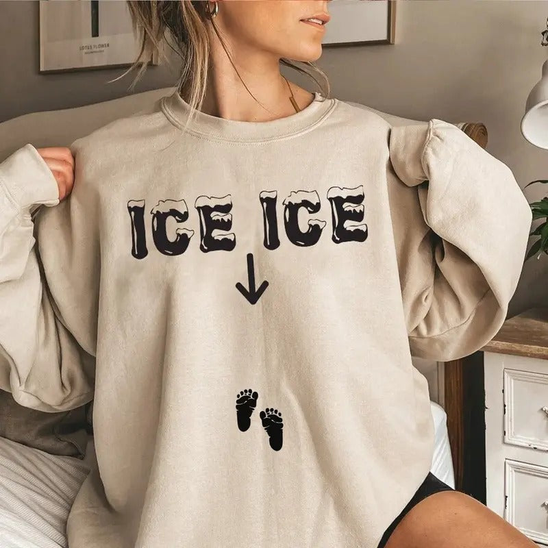 Mom Be Ice Ice Baby Shirt Pregnancy Reveal Cotton Fabric Fit T-Shirts, Hoodie, Sweatshirt