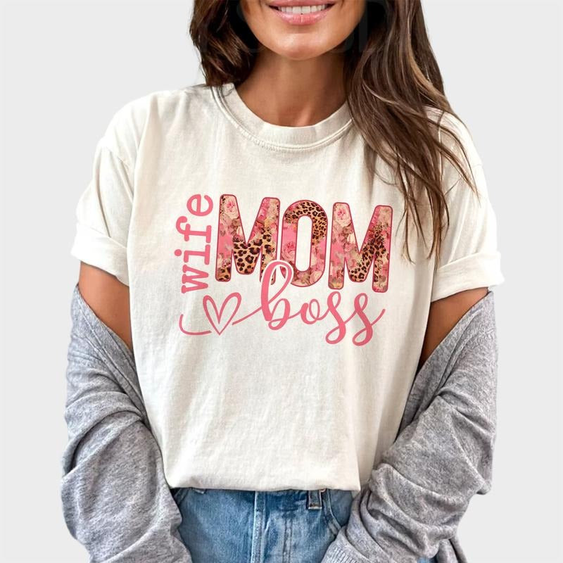 Mom Wife Boss Shirt, Blessed Mama Tee, Leopard Mom Graphic Tee Women, Mom's Life Printed Unisex Shirt, Floral Mom Tee,...