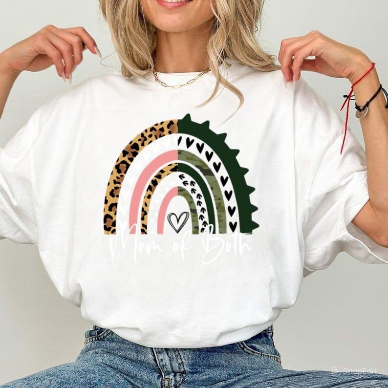 Mom of both rainbow shirt, split rainbow for boy and girl, leopard and camo rainbow mama of both Hoodie, Sweatshirt