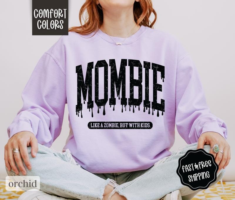 Mombie Halloween Sweatshirt Comfort Colors, Mom Halloween Crewneck, Fall Sweater Womenswear Gift for Mother T-Shirts, Hoodie