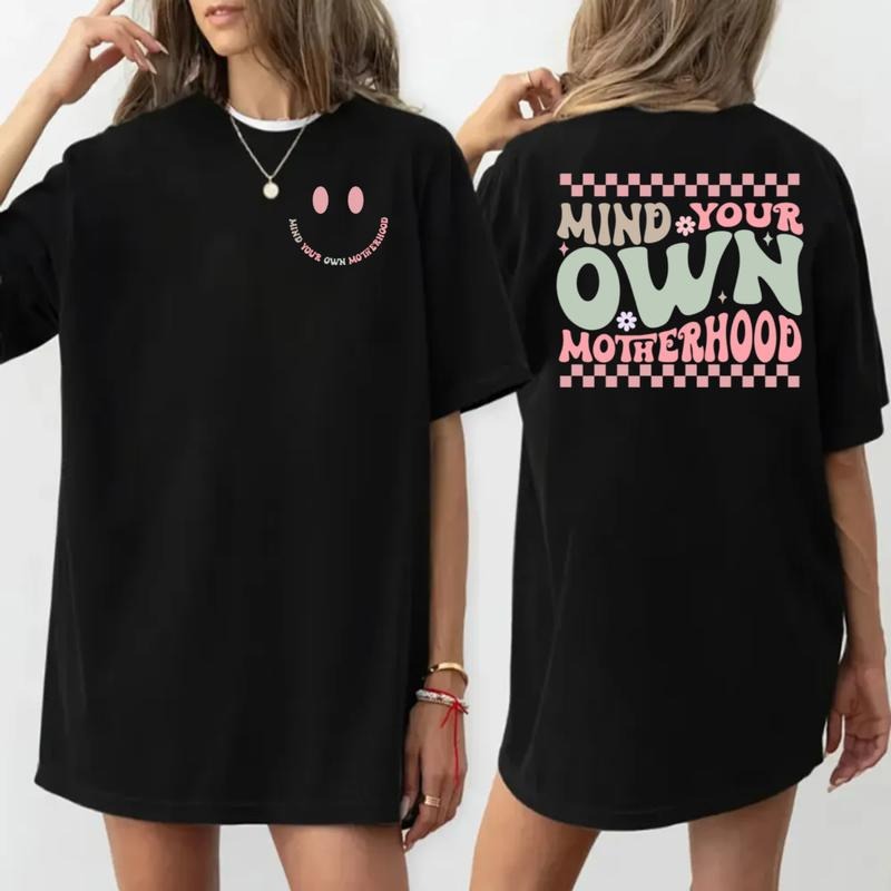 Mommy Mama Shirt, Smile Mind Your Own Motherhood Shirt, Mother's Day Gift, Retro Boho Front And Back Tee, Gift For Mom,...