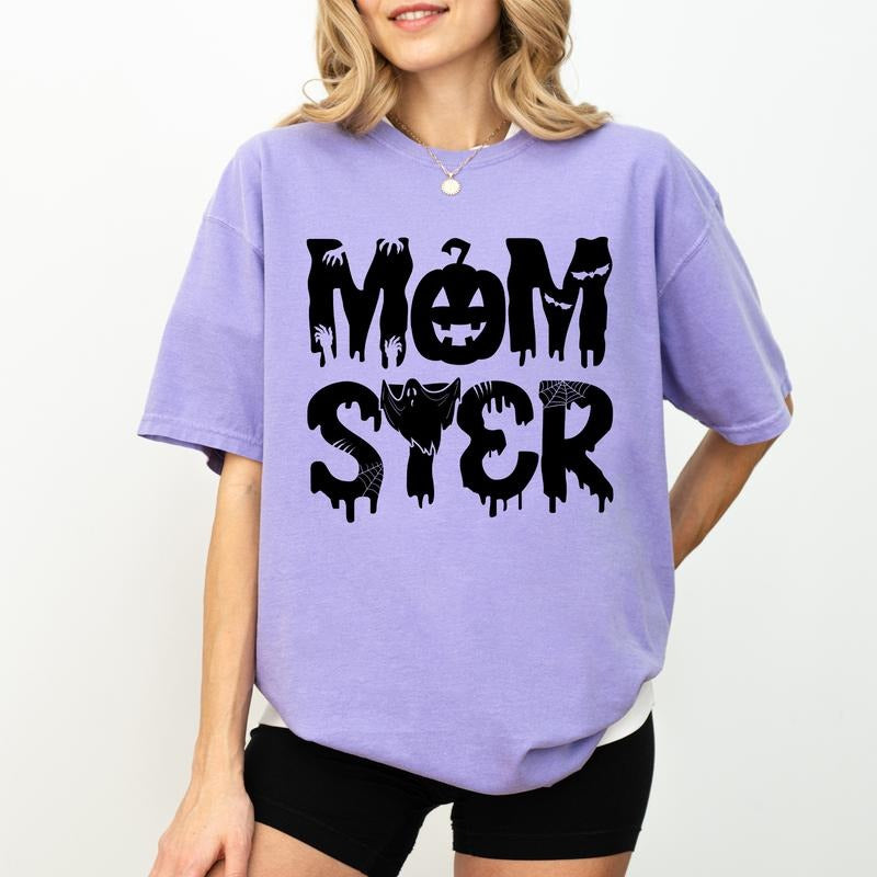 Momster Shirt, Spooky Mama Graphic Printed Tee, Mom Life Halloween Unhinged Shirt, Funny Halloween Mom Tee, Spooky Vibes...