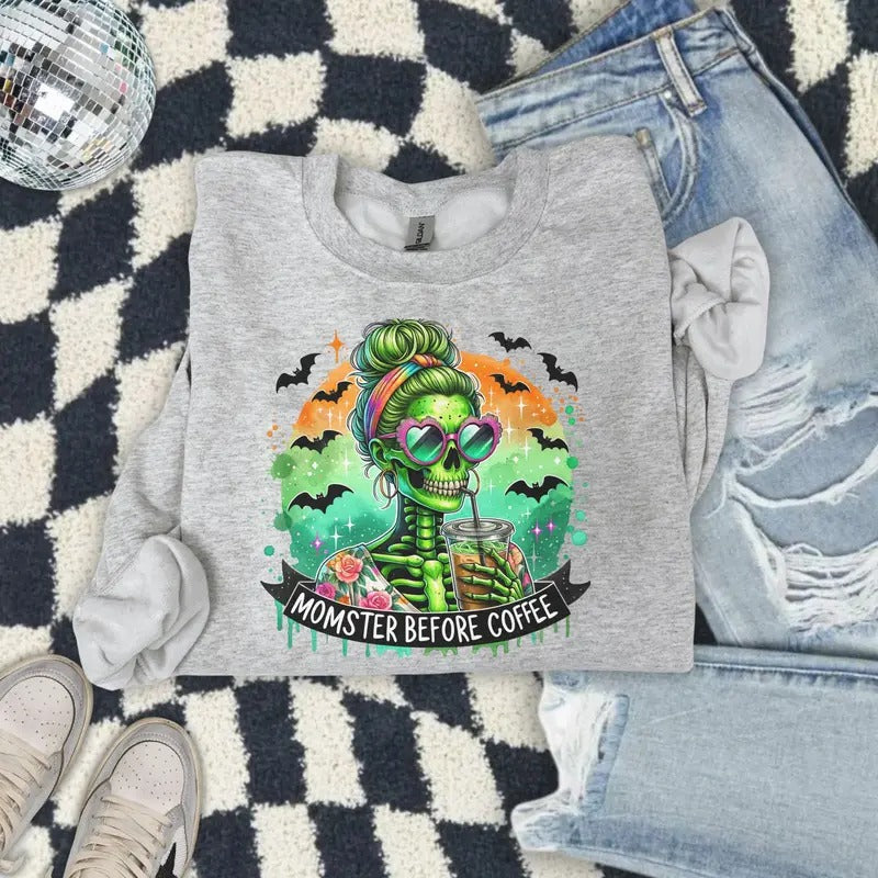 Momsters Before Coffee Ash Grey T-Shirts, Hoodie, Sweatshirt