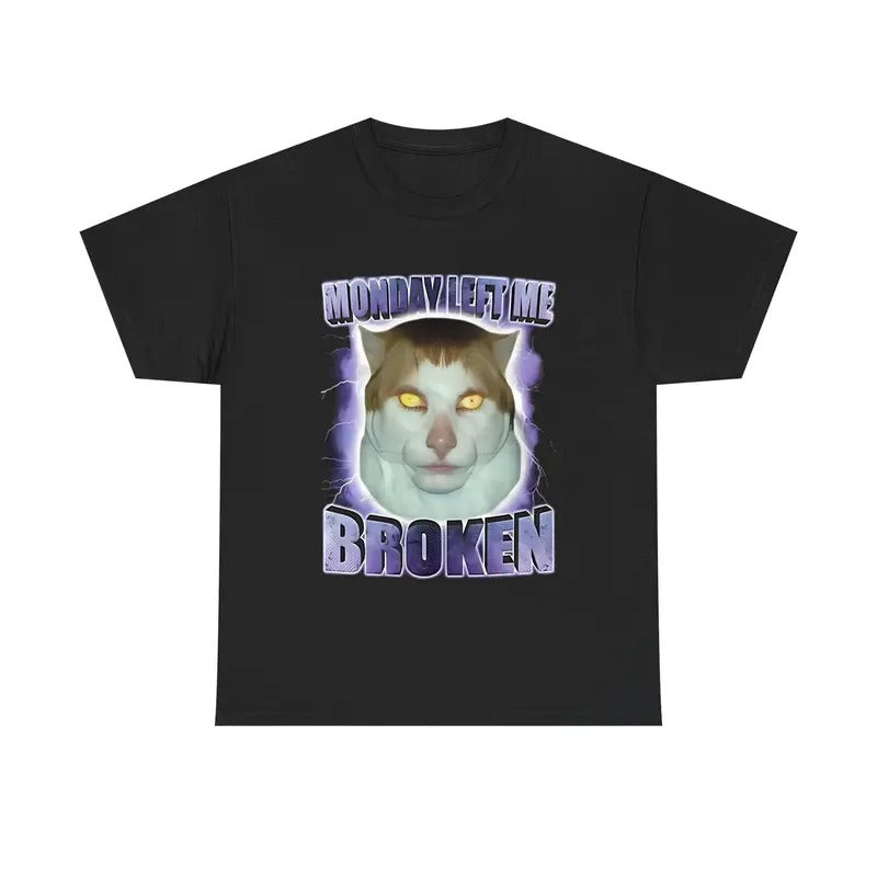 Monday Left Me Broken Funny Cat Meme T-shirt, Brainrot Funny Meme Tee Hoodie, Sweatshirt | HypeCrazeTee.com