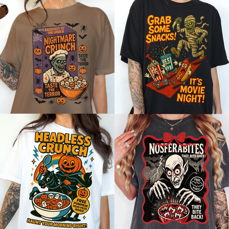 Monster Cereal Theme -  T-Shirt Unisex Comfortable Halloween Theme Garment Dyed Soft Cotton Relaxed Fit Durable Graphic...
