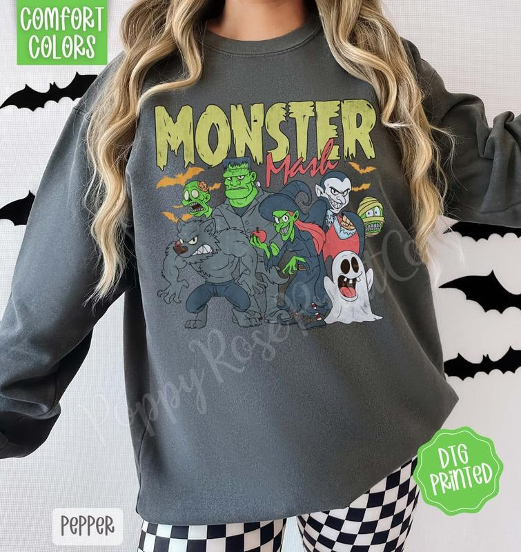Monster Mash Comfort Colors Sweatshirt, Trendy Halloween Crewneck T-Shirts, Hoodie | HypeCrazeTee.com