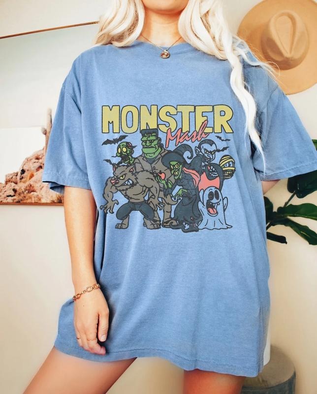Monster Mash Oversized Vintage T Shirt, Halloween Shirt, Comfort Colors Tshirt, Plus Size Halloween Shirt, Halloween...