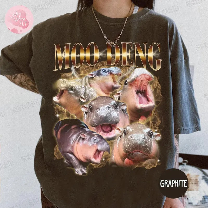 Moo Deng Bootleg Rap Shirt, Moo Deng Mineral Wash Shirt, Moo Deng Funny Baby Hippo Lover, I Love Moo Deng Shirt Hoodie,...
