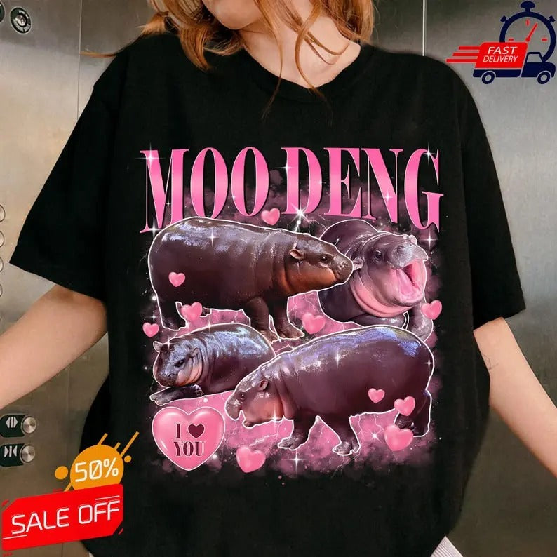 Moo Deng Bootleg Rap Shirt, Moo Deng Shirt, I Love Moo Deng Shirt, Funny Baby Hippo, Hippo Lover Shirt, Moo Deng I Love...