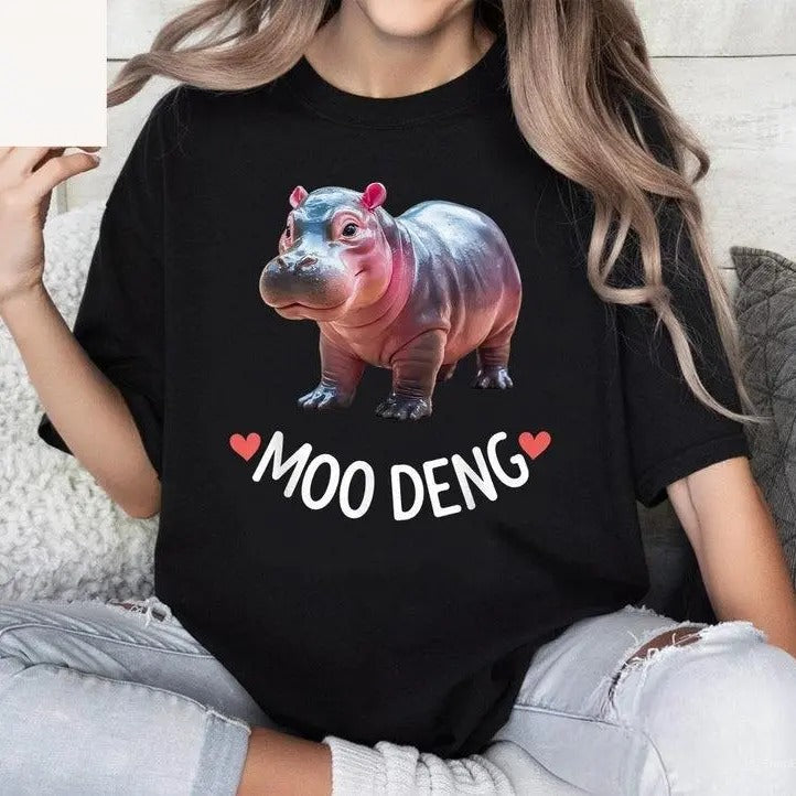 Moo Deng Bouncy Pig in Thai Picture The Cute Baby Hippo T-Shirt, Moo Deng Shirt Hoodie, Sweatshirt | HypeCrazeTee.com
