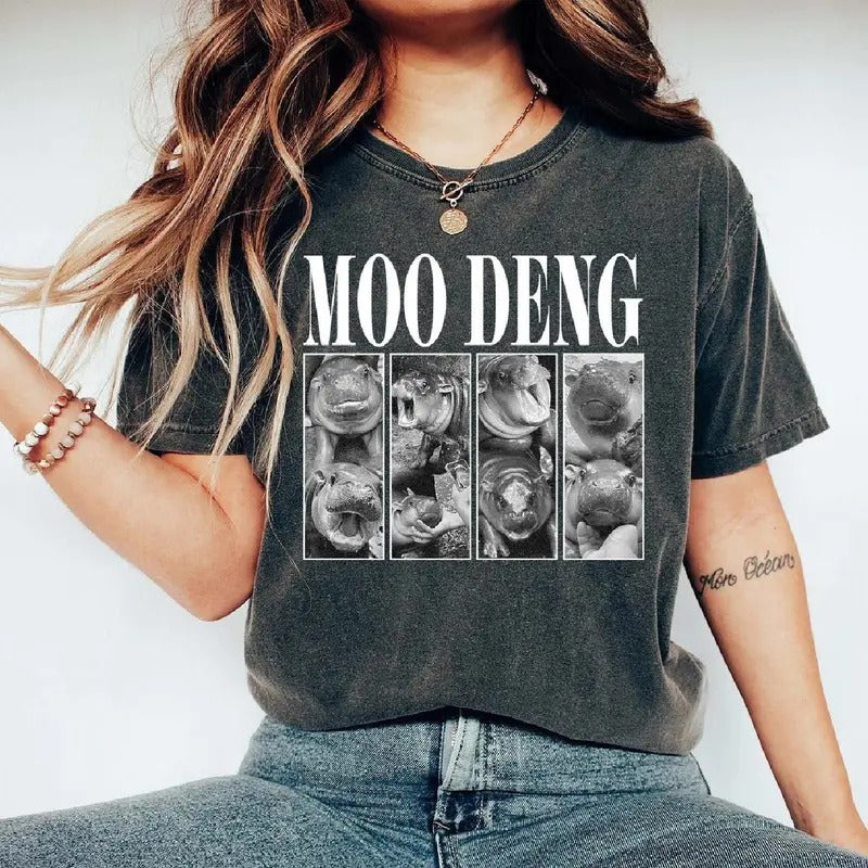 Moo Deng,  Pygmy Hippo Moo Deng Shirt, Black and White Moo Deng Shirt Hoodie, Sweatshirt | HypeCrazeTee.com