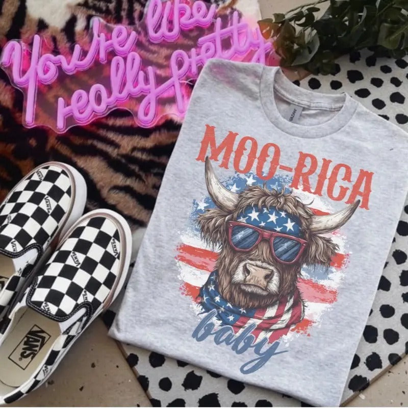 Moo Rica Baby Ash Grey Bleached Gildan 4th July T-Shirts, Hoodie, Sweatshirt