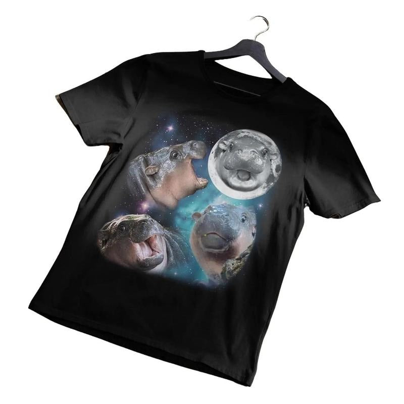 Moodeng Pigmy Hippo Shirt Three Wolf Moon Wildlife Top Nature Lover Cotton T-Shirts, Hoodie, Sweatshirt