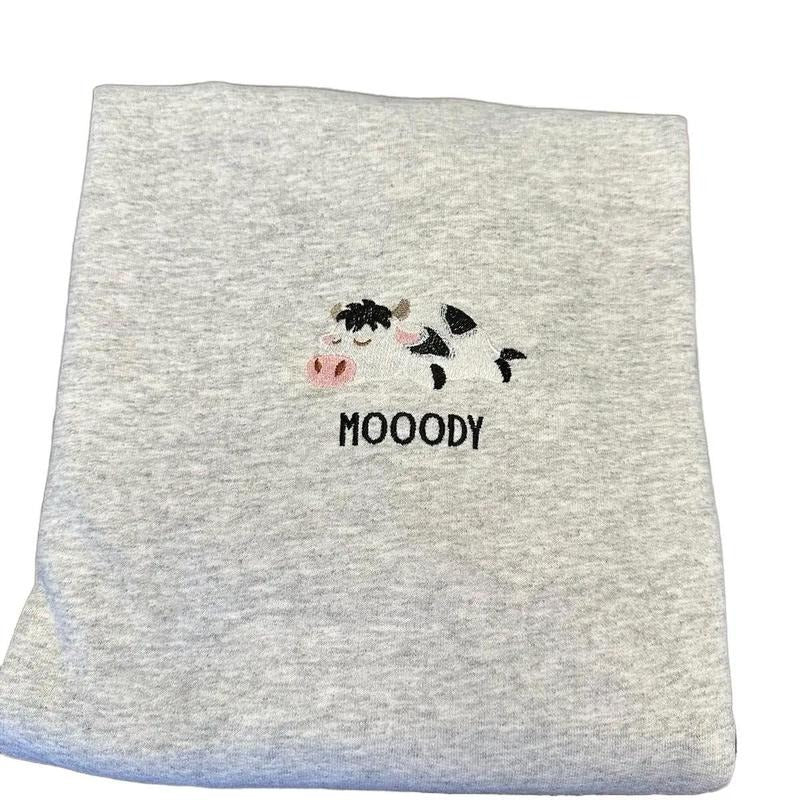 Moody cow Embroidered Crewneck Sweatshirt T-Shirts, Hoodie | HypeCrazeTee.com