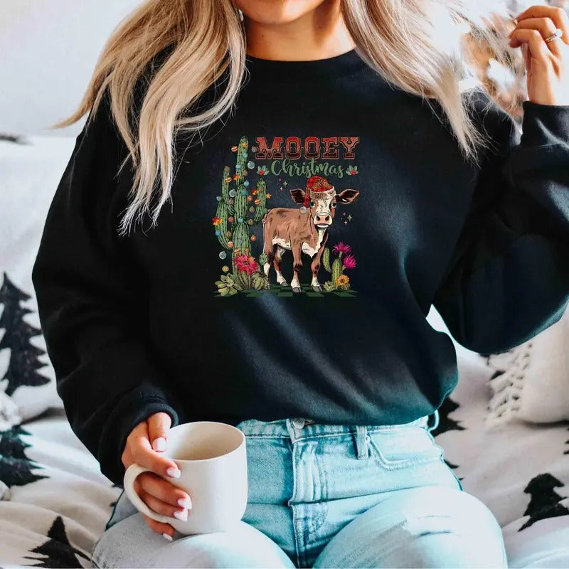 Mooey Christmas Sweater, Xmas Sweatshirt, Cute Cow Xmas Sweatshirt, Christmas Gift, Christmas Cow Shirt, Animals Farm...