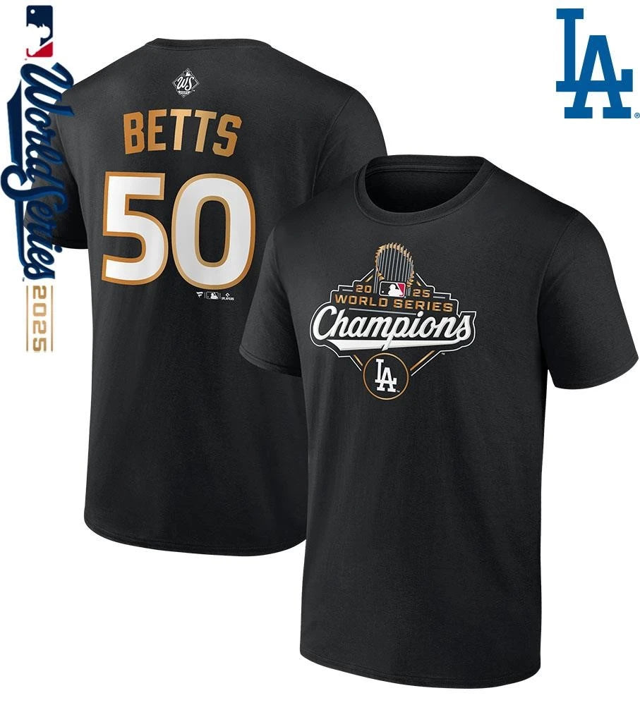 Mookie Betts Los Angeles Dodgers 2025 World Series Champions Name &amp; Number T-Shirt