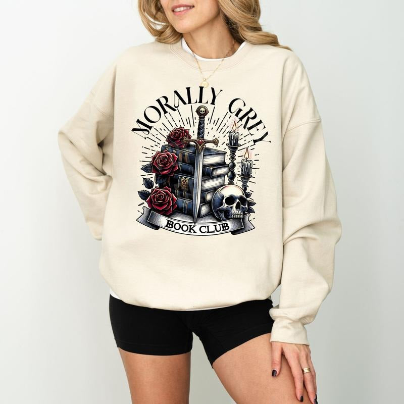 Morally Grey Book Club Sweatshirt Bookish Shirt Floral Skull Book lover Gift Shirt Funny Book Reading Sublimation Smut...