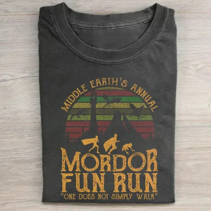 Mordor Fun Run "One Does Not Simply Walk" Graphic Tee - The Lord of The Rings Movie Shirt - Middle Earth Casual Crewneck...