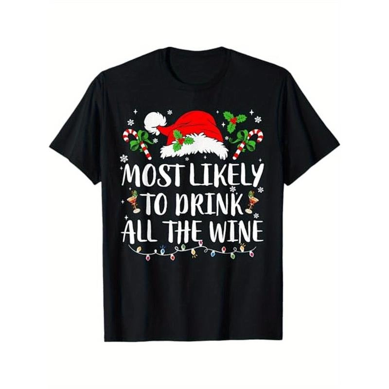 Most Likely To Drink Christmas All The Wine Family Matching T-Shirt, 100% Cotton, Gift for Men Women Dad Mom Friends Made...