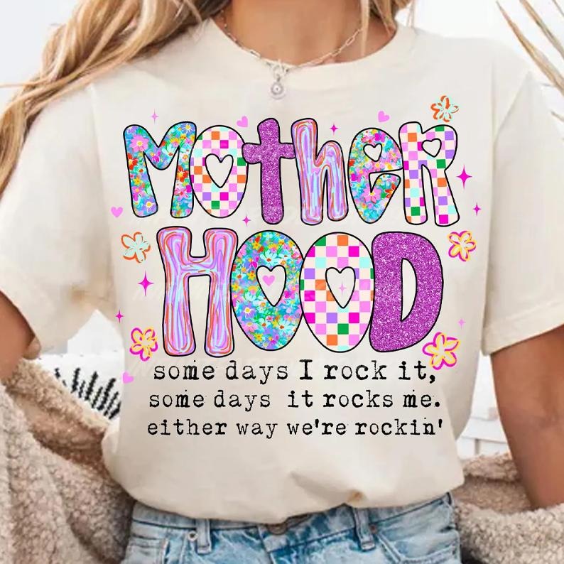 Motherhood Coquette Bow Checker Shirt, Neon Mother hood Tee, Funny Mom Tee, Sarcastic Mama Retro Shirt, Sassy Mothers Day...