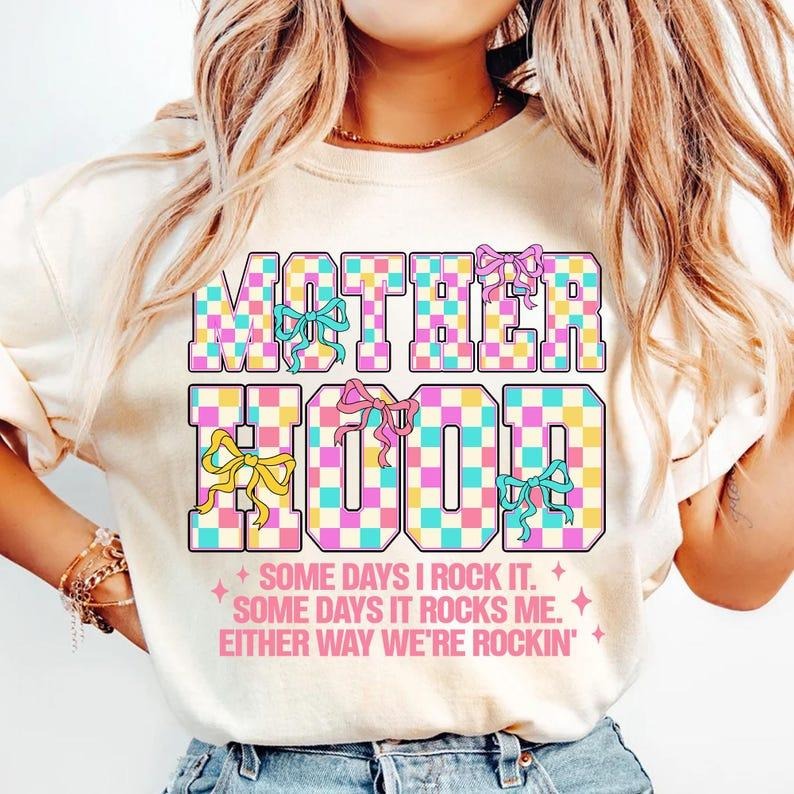 Motherhood, Coquette Bow, Sarcastic Design, Funny Mom Life T-shirt Hoodie, Sweatshirt | HypeCrazeTee.com