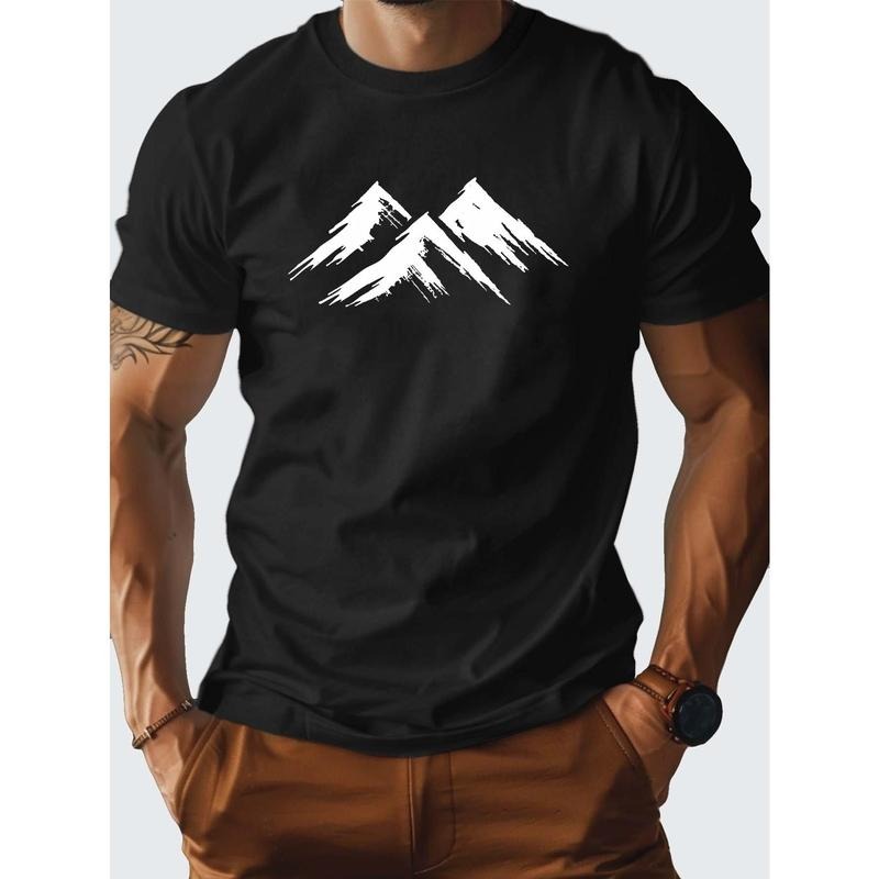 Mountain Print T-shirt, men's T-shirt, summer casual short-sleeved T-shirt, soft and breathable Made in USA Hoodie,...