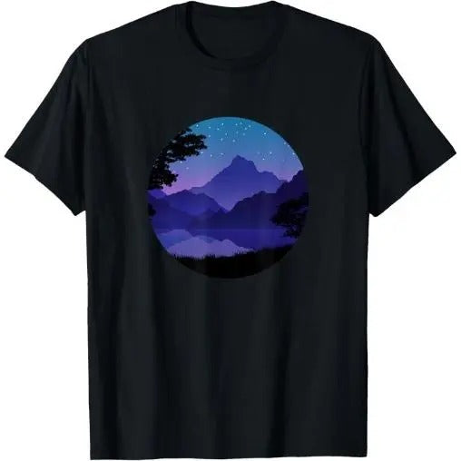 Mountain Silhouette Forest Lake Reflection T-Shirt Made in USA Hoodie, Sweatshirt | HypeCrazeTee.com