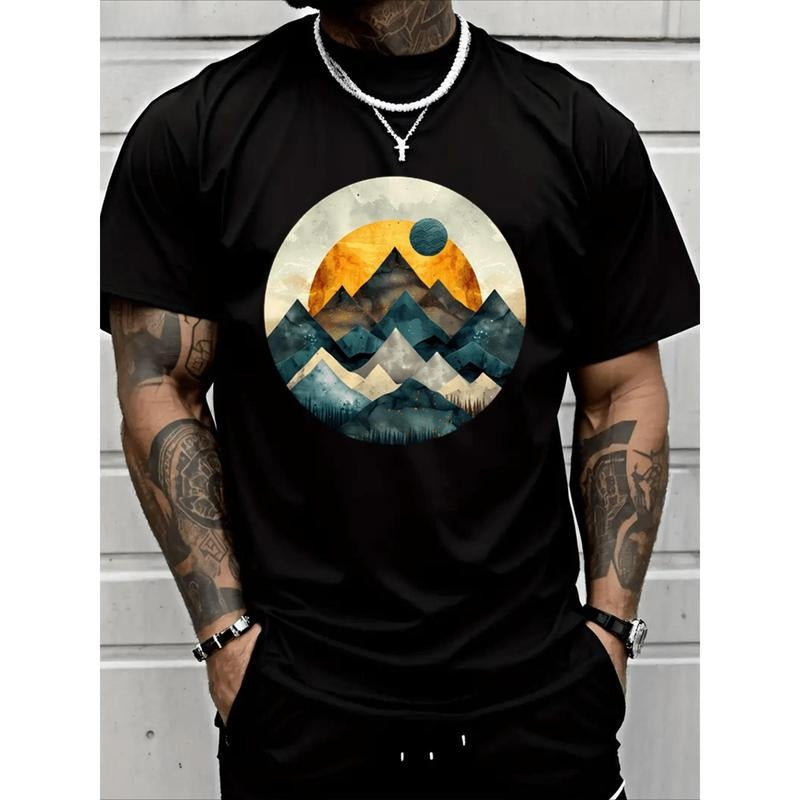 Mountain and Celestial Body Graphic T - Shirt for Outdoor Enthusiasts Hoodie, Sweatshirt | HypeCrazeTee.com