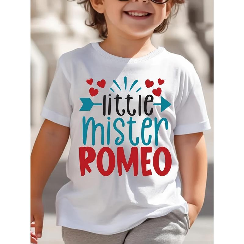 Mr. Romeo Print Casual Round Neck Short Sleeve T-Shirt for Boys, Summer Youngsters' Top