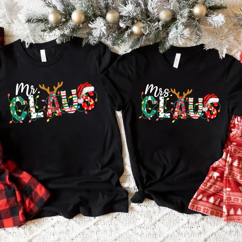 Mrs. Claus & Mr. Claus Couples Santa T-shirt, Merry Christmas Shirt, Matching Christmas Tee, Christmas Couple Shirt...
