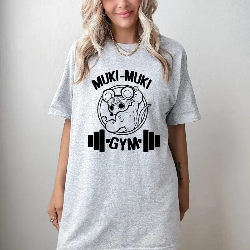 Muki Muki Gym Shirt Mouse Workout Funny Mouse Shirt Fitness Barbell Anime Shirt T-Shirts, Hoodie, Sweatshirt