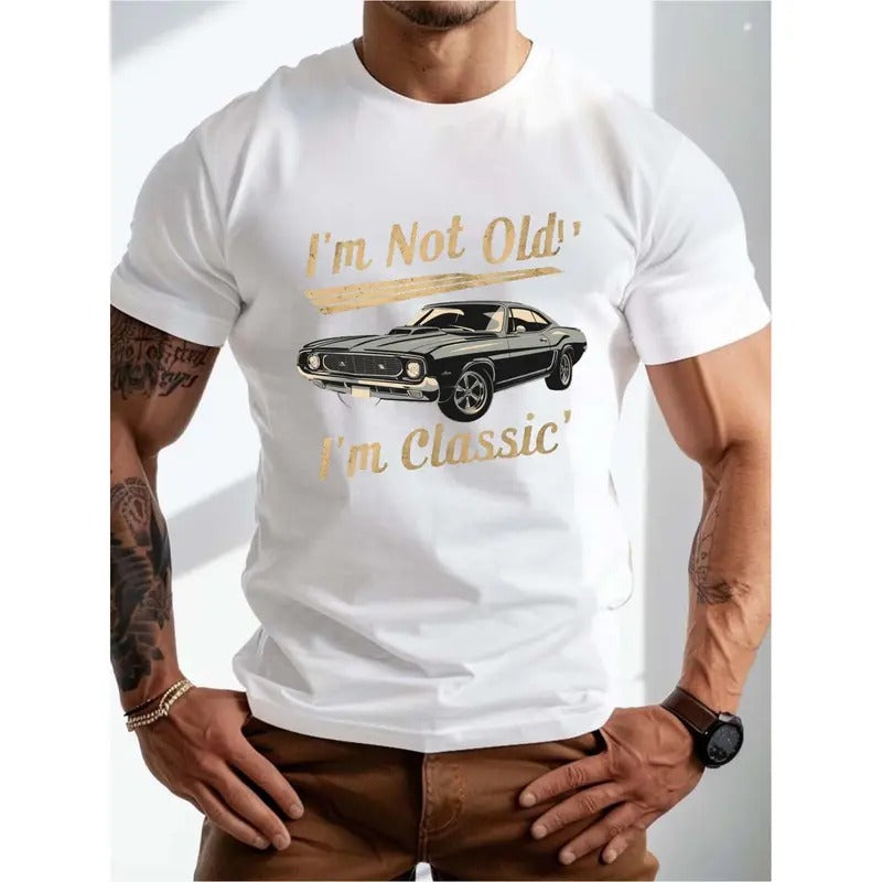 Muscle Car Vintage Pattern Print Short Sleeve T-shirt