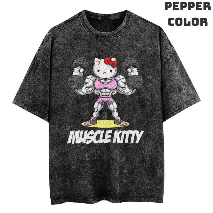 Muscle Kitty Vintage Graphic Tees, Gym T-Shirt, Funny Anime Shirts, Vacation Outfits, Unisex Anime Manga Shirt Top...