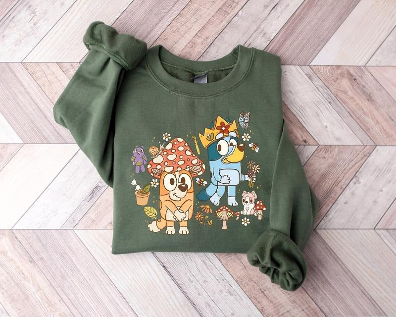 Mushroom Sweatshirt, Bingo Mushroom Crewneck Sweatshirt, Bingo Tee Shirt, Mushroom World T-Shirt, Blueyy Mom Shirt,...