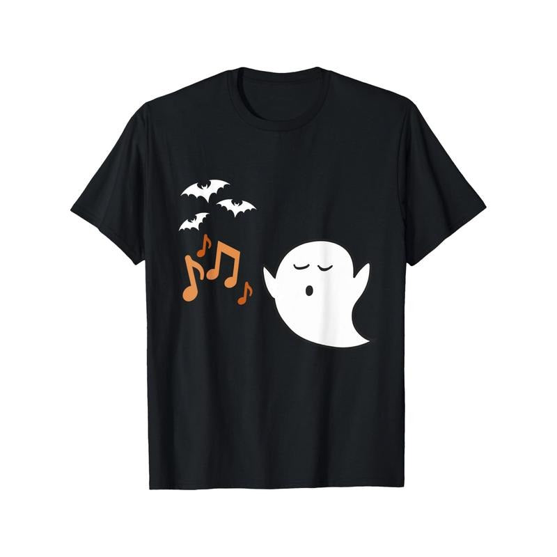 Music Ghost Halloween T-shirt Black casual short sleeved men's sports T-shirt Made in USA Hoodie, Sweatshirt