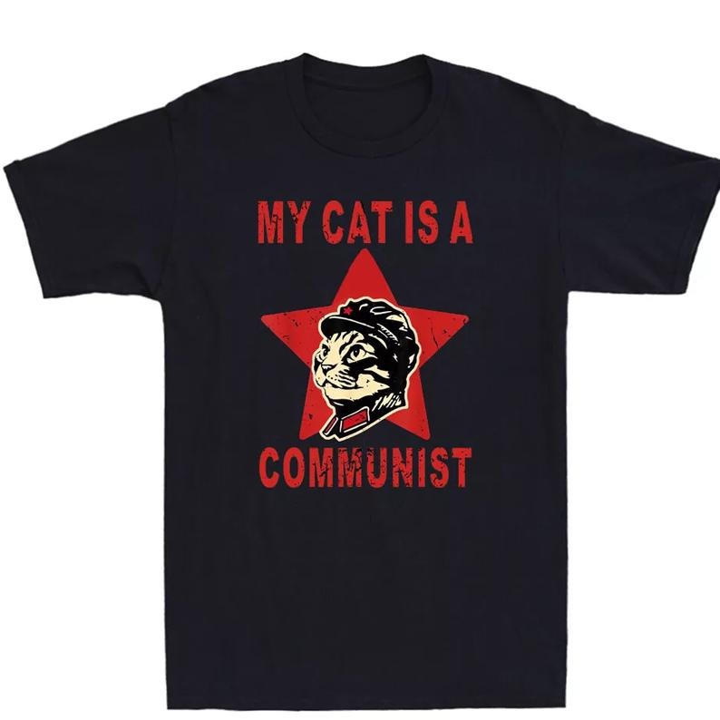 My Cat Is A Communist Funny Soviet Cat Meme Humor Saying Vintage Men's T-Shirt, unisex shirt, menswear, womenswear,...