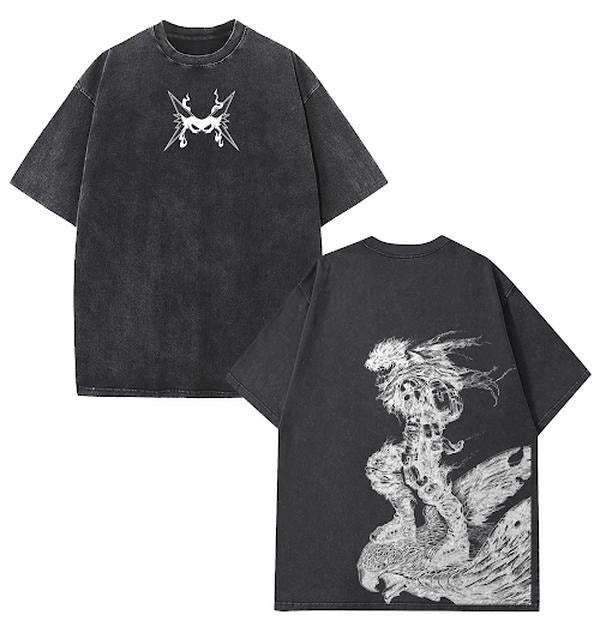 My Hero Academia Deku 2 Sided Washed Tshirts Hoodie Anime Manga Cotton Graphic Tees Men Gifts Menswear Top Black