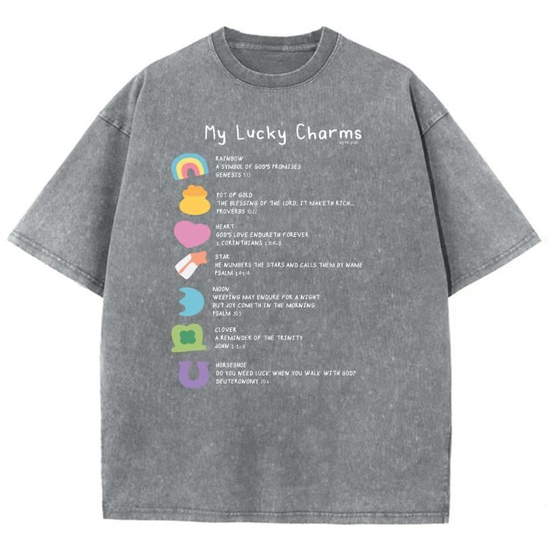 My Lucky Charms By His Grace Unisex Washed T-Shirt, Christian Jesus  t shirts, Vintage 90s Graphic Tee Gift Cotton Top,...