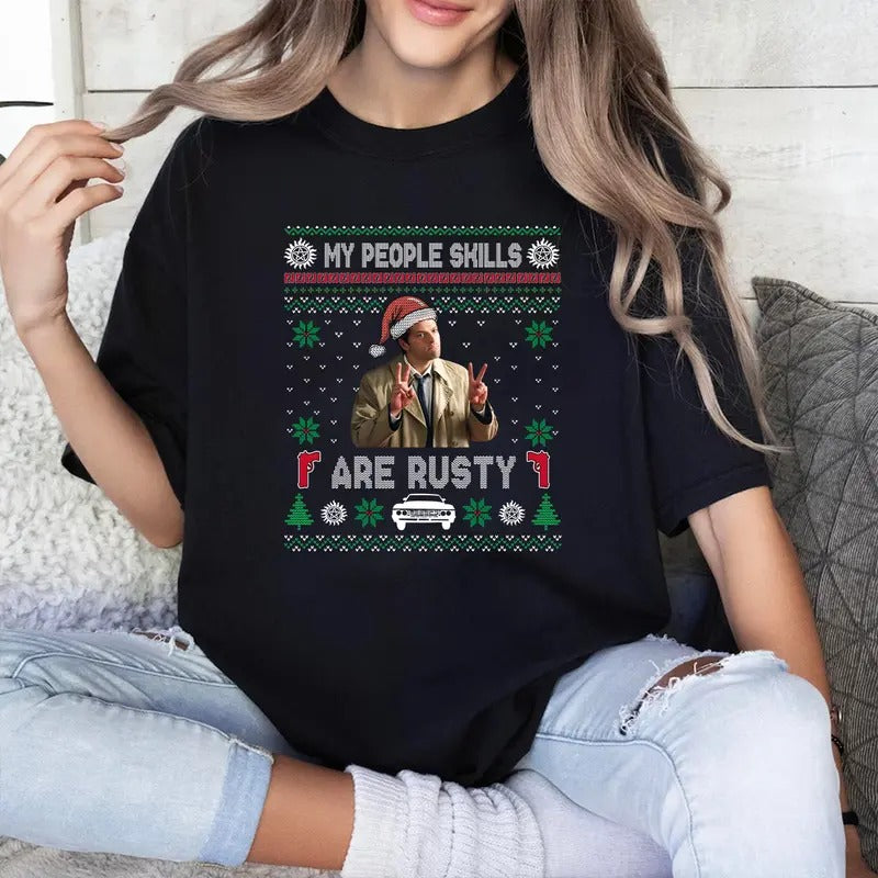 My People Skills Are Rusty Christmas Shirt , Castiel Supernatural Christmas T Shirt, Gift For Woman and Man Unisex...