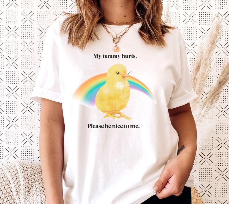 My Tummy Hurts T-Shirt Fun Cute Tshirt Be Nice Tee Be Kind T-Shirt Fit Summer Top Womenswear Hoodie, Sweatshirt