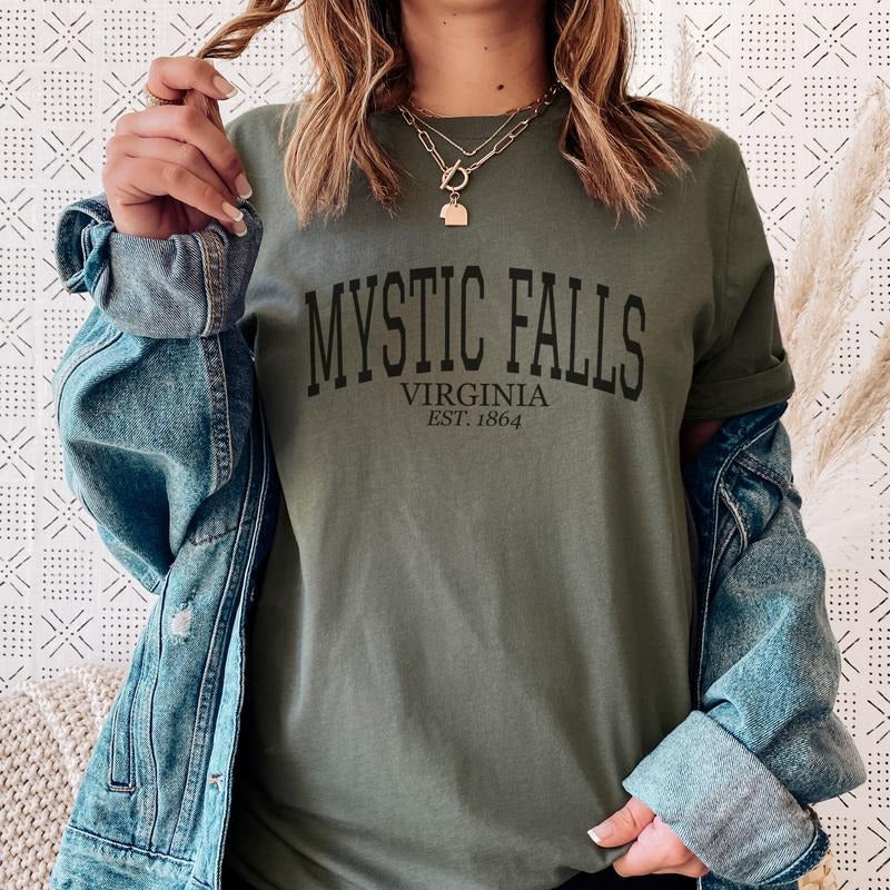 Mystic Falls T-Shirt Vampire Diaries Tee Virginia Falls Tshirt Richmond Hometown Tee Local Town Shirt Soft Print Tee...