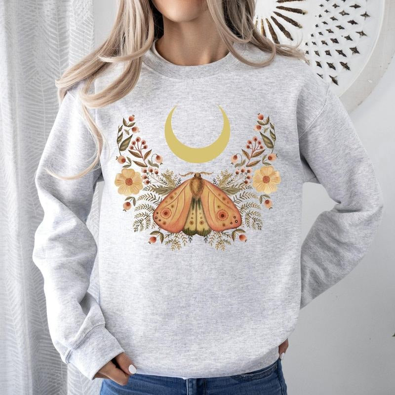 Mystical Moth Moon Enchanted Floral Night Sky Sweatshirtstyle{N002}2 T-Shirts, Hoodie, Sweatshirt