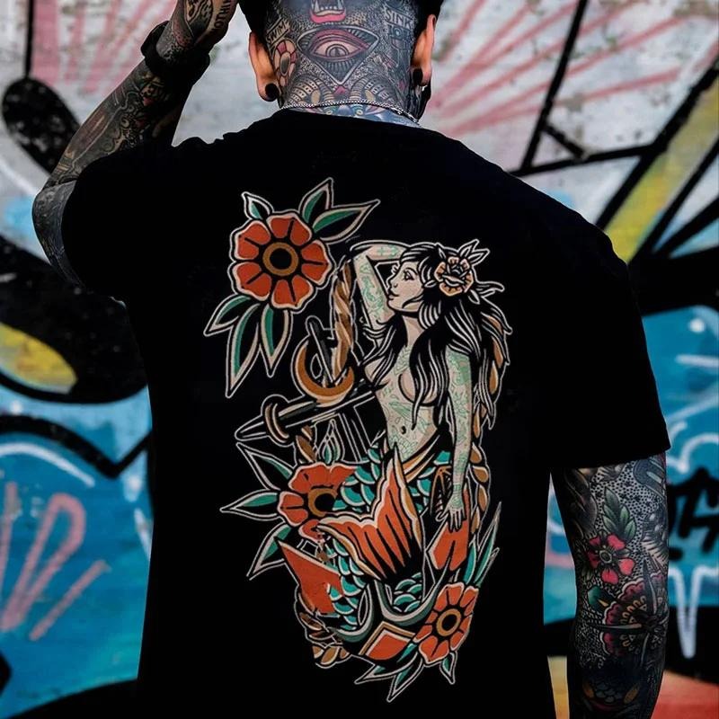 Mythology Goddess with Flowers Graphic Casual Black Print T-shirt - Naughty Clothes Men Hoodie, Sweatshirt | HypeCrazeTee.com