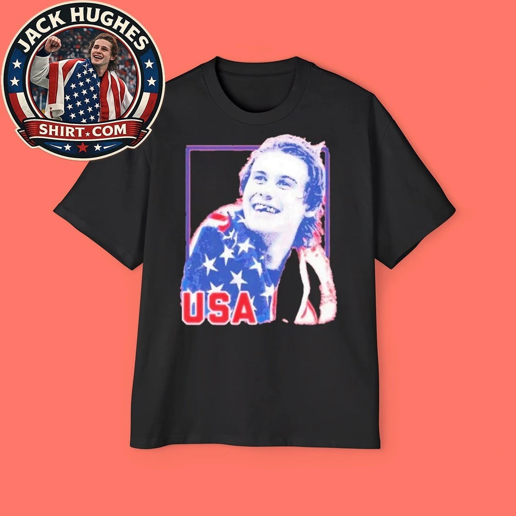 NHL star Jack Hughes is celebrating his gold medal victory at the 2026 Olympics with Team USA Shirt
