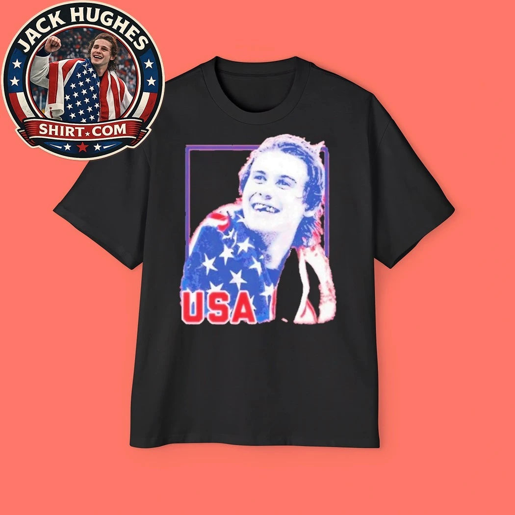NHL star Jack Hughes is celebrating his gold medal victory at the 2026 Olympics with Team USA Shirt