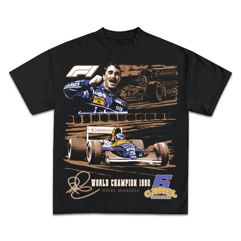 NIGEL MANSELL 1992 WORLD CHAMPION FORMULA 1 GRAPHIC T-SHIRT - STREETWEAR Hoodie, Sweatshirt | HypeCrazeTee.com