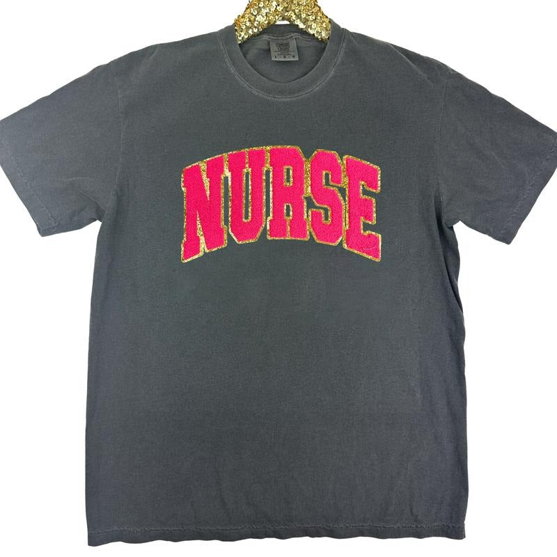 NURSE Chenille Patch Comfort Colors T-Shirt Hoodie, Sweatshirt | HypeCrazeTee.com