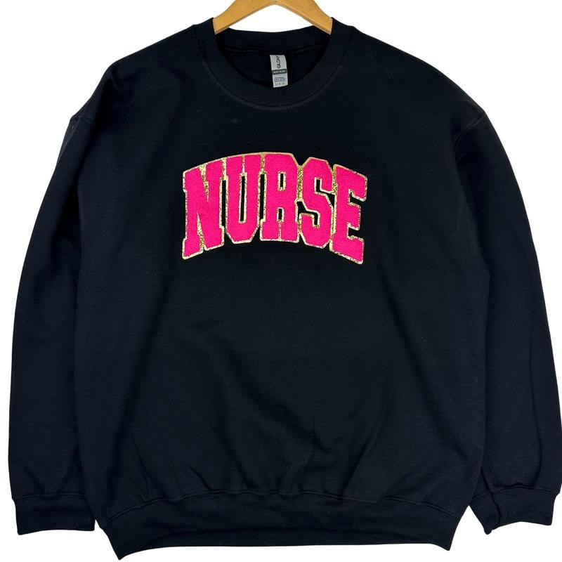 NURSE Chenille Patch Sweatshirt T-Shirts, Hoodie | HypeCrazeTee.com